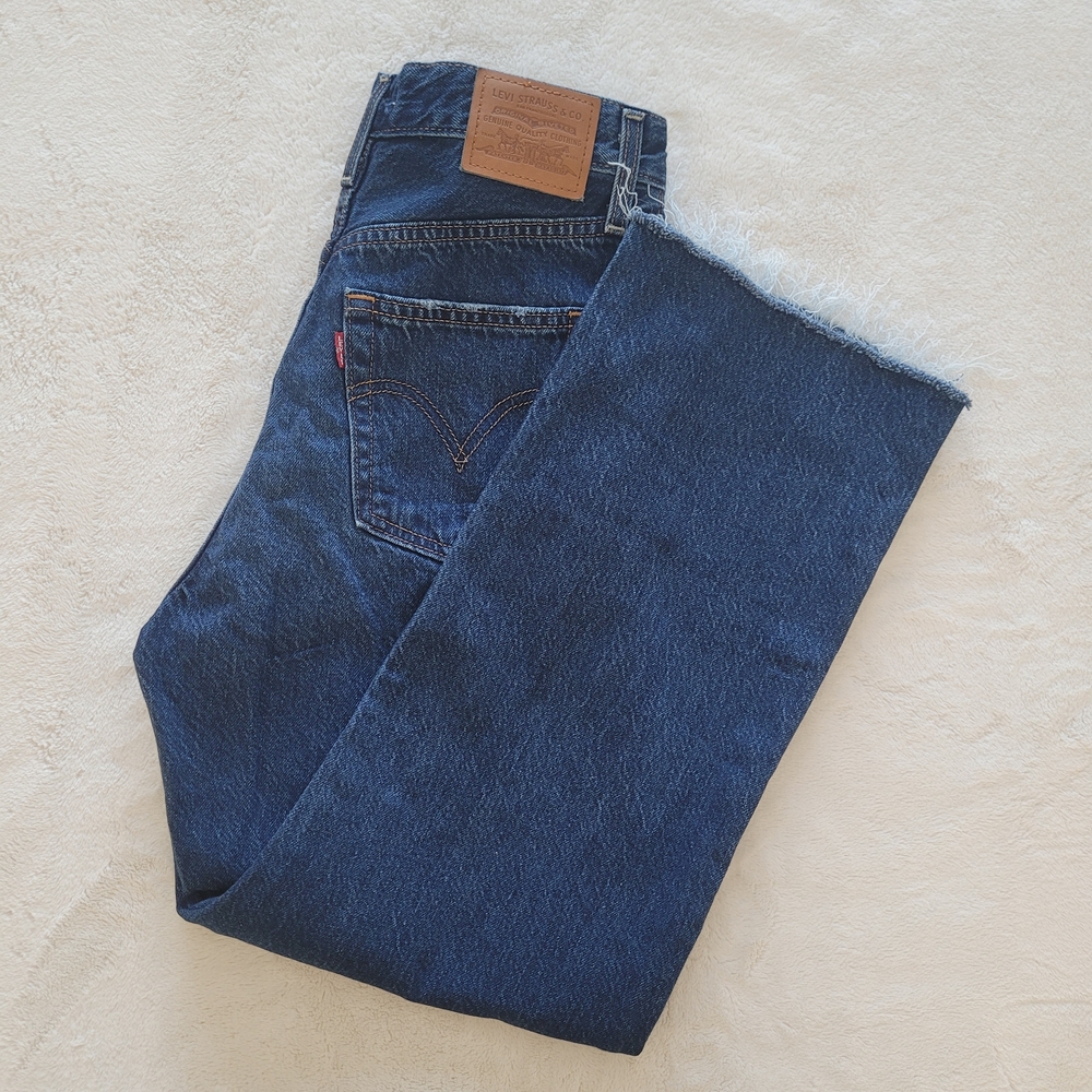 Levis Ribcage Straight Ankle Dark Blue Jeans Denim Size 26 (L27) Frayed Hem - Picture 2 of 9
